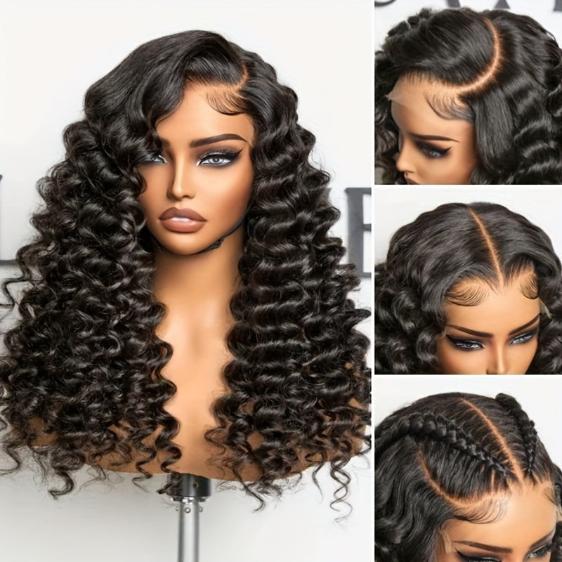 40" Glueless Deep Curly Wig for Women - 250% Density Virgin Brazilian Human Hair, Pre-Plucked with 13x4 Lace Closure, Seamless Fit, Natural Look, Loose Deep Waves, High-Quality for Everyday Style